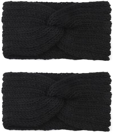 2 Pezzi Fascia Capelli Donna,fascia invernale,Fasce per Capelli Invernale,Capelli Maglia Tenere,Fascia Capelli Elastica versatile per inverno(nero)