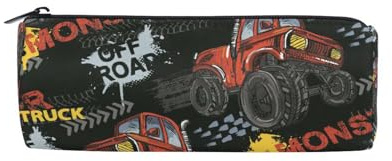 Trousse à crayons rouge Monster Trucks - Porte-crayons en toile avec fermeture éclair - Boîte de rangement pour voitures, cosmétiques, papeterie pour étudiants, école, bureau, multicolore, Trousse à