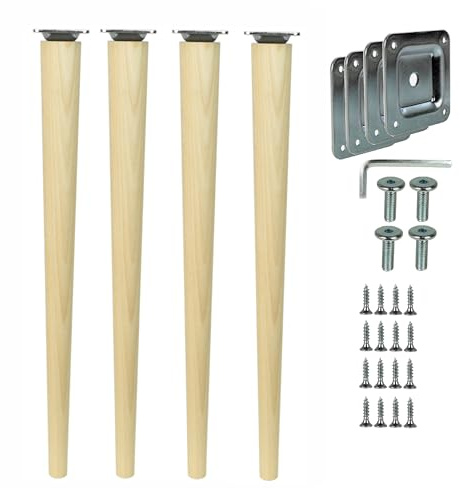 woplus Gambe da tavolo in legno, rotonde, altezza: 68 cm, naturale (non trattata), coniche (versione dritta), materiale: legno massiccio (faggio), per tavoli, tavolini, tolette (4 x dritti 68 cm)