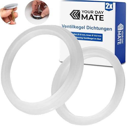 Replacement seal for valve plug, 2 pieces, made of silicone, in transparent, sealing ring size outside Ø 43 mm, inside Ø 33.6 mm, brass plug sealing ring for washbasin, sink, bathtub, shower tray