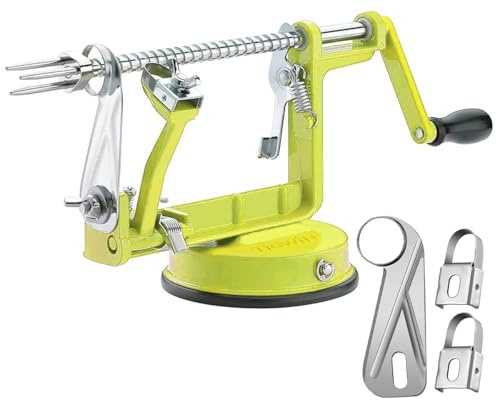 Apple Peeler Corer, Long lasting Chrome Cast Magnesium Alloy Apple Peeler Slicer Corer with Stainless Steel Blades and Powerful Suction Base for Apples and Potato(SpringGreen)