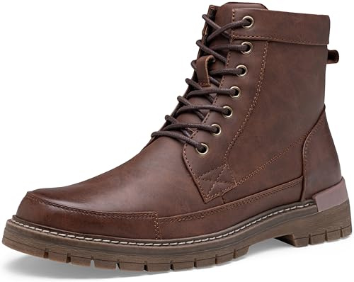 VOSTEY Herren Stiefel Winterschuhe Motorrad Casual Leder Schuhe Chukka Boot Leicht Rutschfest (EU8117 Braun 45)