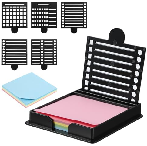 Sticky Note Holder with 5 Types Stencils 3x3 Note Holder Stencil Memo Sticky Notes Dispenser with Stencils Reusable Notes Holders with Template for to-Do Lists Home Office