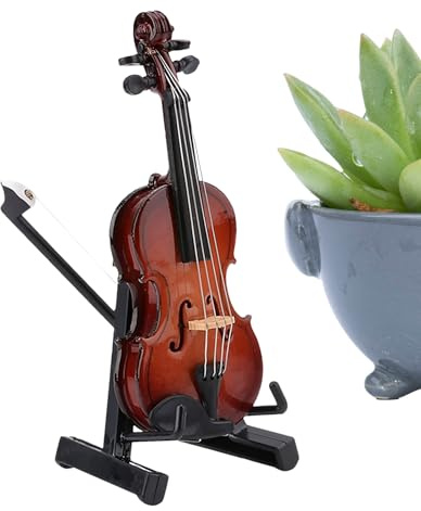 Träminiatyrfiol Med Ställ Miniatyr Stråkinstrument Med Stativ
