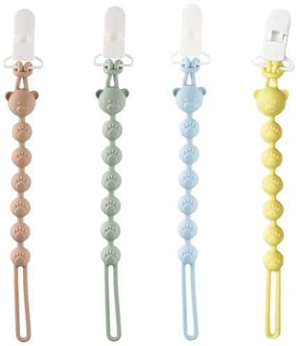 CHIHOLEN Schnullerkette für Babys aus Silikon, mit Sicherheitsclip, BPA-frei, Pazifikkette und Schnullerclip, Schnullerkette für Jungen und Mädchen, 4 Stück