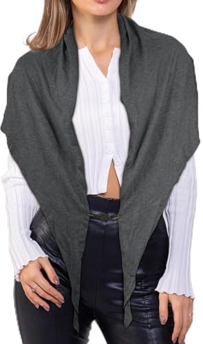 Zourglow Women's Scarf Winter, Light Cloth Triangle Scarf Wrap with Scarf Clip, Soft Warm Elegant Shawl Gift for Women, 200 * 65cm Long, Grey