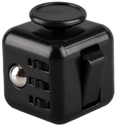 Hopzab Fidget Cube Stress Relief Toy for All Ages, Anti-Anxiety Multi-Functional Fidget Toy with 6 Sides, Click Ball, Sensory Stress Reliever for Office, Classroom, ADHD, OCD, Autism (Black)