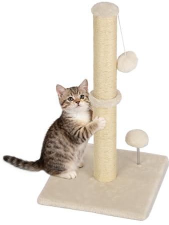 FDW 22 Inch Cat Scratching Post Cat Scratcher Natural Sisal Rope Scratch Post Kitten Trees with Hanging Ball for Indoor Cats,Beige