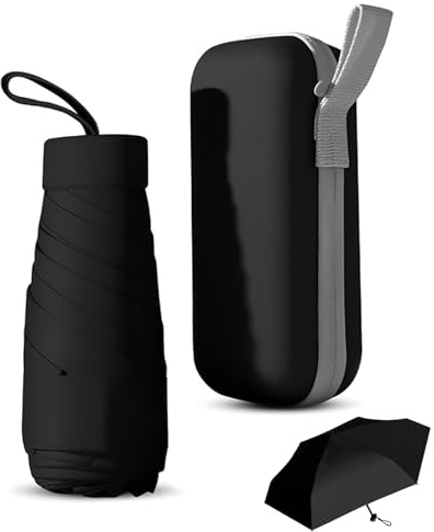 Merzio Mini Folding Umbrella with Capsule Case, 6 Ribs Sturdy Travel Small Umbrella with UPF50+ Protection, Lightweight Portable Compact Umbrella Waterproof Pocket Umbrella for Women Men Children