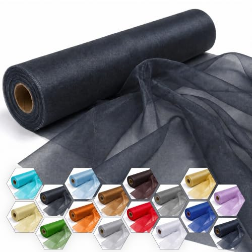 Trimming Shop Black Snow Sheer Organza Roll 25m x 29cm Fabric | Ideal for Christmas Event, Party Decoration, Fabric for Chair Bow Sash, Table Runner, DIY Craft Projects