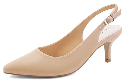 Greatonu - Zapatos con tacón de Aguja Corto y talón al Aire para Mujer para Vestir,Nude, 37 EU