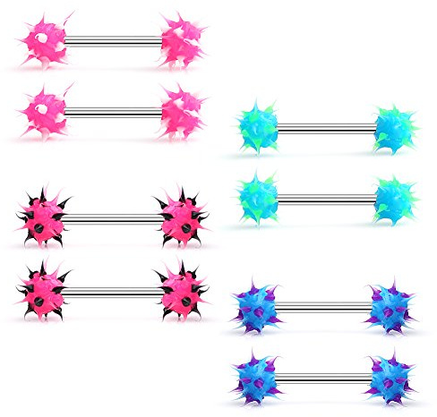 Ruifan 14G 9/16Inch Silicone Soft Spike Ball Nipple Tongue Shield Ring Barbell Body Piercing Jewelry Retainer 8PCS - Mix Color 2#