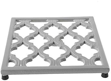 JOGREFUL Cast Iron Trivet Mats, Kitchen Pot Holders to Portect Table/Countertops, Heat Resistant Mats for Teapot/Hot Dishers/Plates, Vintage Mats with Weighted-Base, Gray