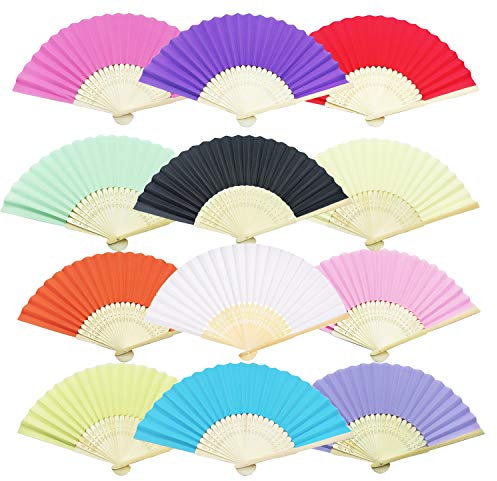 Woohome 12 PCS Hand Fan Foldable Paper Fan for Dancing, Part, Picnic, Wedding Party Gift, Guest Favour Wedding Decoration (Multicolor)