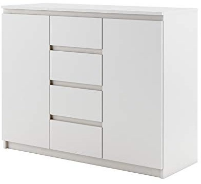 Furniture24 Kommode Sideboard IDEA ID-04 mit 2 Türen, 4 Schubladen (Weiß Matt)