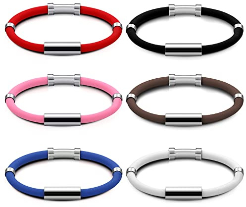 Sosation 6 Pcs Anti Static Bracelet Magnetic Vertigo Relief Silicone Bracelet Magnetic Stainless Steel Balance Wrist Band for Women Men Unisex, 6 Colors