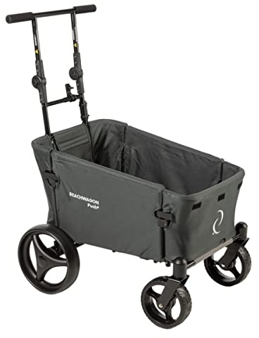 Beach Wagon Vikbar handkärra PUSH mörkgrå – 40 kg – rullvagn med tryckstång och parkeringsbroms, strandvagn för barn, husdjur, bagage – 87 x 52 x 39 cm
