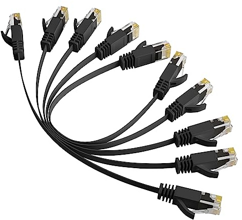 Elecan Cat 6 Flat Ethernet Cable 2 Ft/5 Pack, High Speed Slim Short Patch Cables Internet Cables, 30 AWG Pure Copper 10Gbps 500MHz,Thin Flexible for POE Cat6 Cat 5e Cat 5 Network Cable Cord-Black