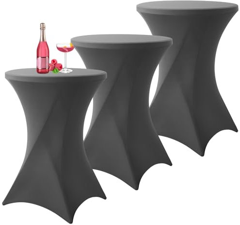 3er-Set Grau Stretch Stehtisch Husse für Bistrotisch Ø80-85 cm Spandex Stretch Tischdecke, Verstärkung im Fußbereich, Für Hochzeit Geburtstagsfeier Bankett Stehtische Bistrotische(80×110cm,Dunkelgrau)