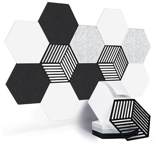 Yrendenge Lot de 12 panneaux acoustiques hexagonaux autocollants - Panneaux acoustiques insonorisés - Haute densité - Panneau mural absorbant le bruit - Pour plafonds, studio d'enregistrement,