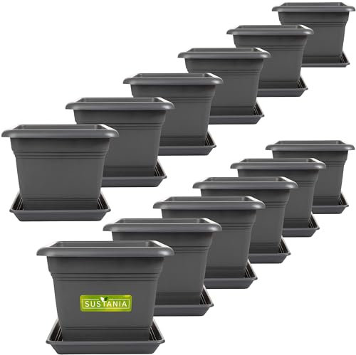 2friends Sustania Pflanzkübel GroÃŸ AuÃŸen 12er Set - 40x40 Robuster Blumentopf, GroÃŸer Blumenkasten, Ãœbertopf Anthrazit, Hoher Pflanzentopf für Garten & Terrasse