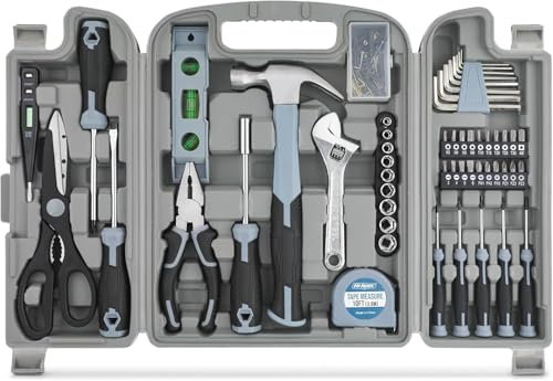 Hi-Spec Mallette à Outils Complète 54 Pièces Gris - Kit d'Outils avec Boîte de Rangement - Marteau, Ciseaux, Tournevis, Clés Allen et Plus - Pour Bricolage Domestique et Professionnel