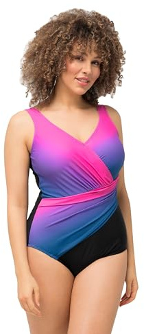 Ulla Popken Costume da Bagno con Gradiente di Colore, Materiale Riciclato e Coppe morbide Nero 58 826266100-58