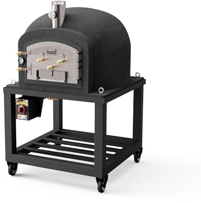 TUOZI - Horno de Leña Exterior de Obra KITAWAY (Negro - 120 x 120 x 170 cm) - Horno de obra para exteriores, cocción tradicional con leña, aislamiento térmico, 3 mantas cerámicas - REF: T00052