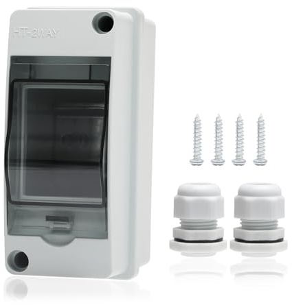 KERWINN Scatola di protezione di distribuzione a 2 vie, in lega di plastica ABS/PC, copertura trasparente, scatola di distribuzione impermeabile IP66, con guida DIN e connettore impermeabile