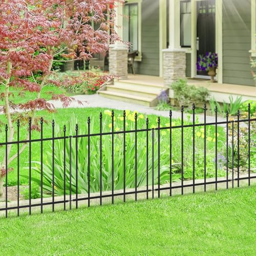 FOREHOGAR Metal Garden Fence 26 in H x 12 ft L, 6 Panels + 7 Stakes Border Dog Fence Panels Animal Barrier, No Dig Garden Fencing for Yard Patio Flower Bed Lawn Outdoor, Arch Black