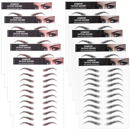 Gjinxi 10 Blätter Temporäre Augenbrauentattoos Wasserdichte Imitation Fake Brow Tattoo Drücken Sie auf Aufkleber Falsche Tattoo Augenbrauengel Sofort Transfer Brow Eyebrow Wig Shaping Eyebrow Sticker