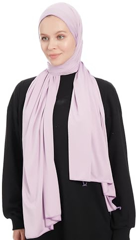 Jersey Hijab Scarf for Women – Light Purple Jersey Hijab Scarf Muslim Headscarf – Muslim Accessories Headscarf Shawl - Islamic Hajib Headwrap Scarves Solid Color - Ramadan Head Wrap (Light Purple)