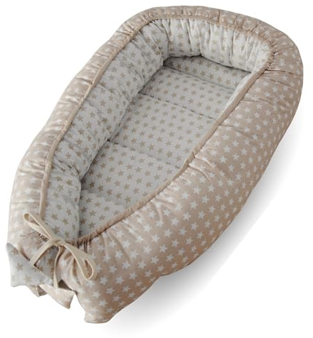 SEB MARKET | Nido Bebé 0-7 Meses 100% Algodón Certificado OEKO-TEX, Reductor de Cuna y Cuna de Viaje - Nido Bebé Acolchado y Mullido, Ideal para Colecho y con Lazo Ajustable 100% Made in Spain (Beige)