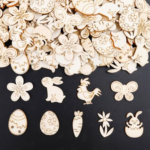 ALEGRE® Streudeko Ostern Holz, 100 Stück Tischdeko Ostern Deko Holz Konfetti, Happy Easter Tischdeko, Ostern Dekoration Confetti, Ostern Geschenke Basteln, Ostern DIY Supplies, Hühnern,Hasen,Eier Deko