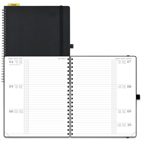 POPRUN Agenda 2025 2026 Semainier 26,5 x 21,5 cm D'Août 2025 à Déc 2026, Planner Disposition Horizontale Scolaire 17 Mois avec Couverture Souple Spirale, Règle et signet, Papier 80g/m², Noir