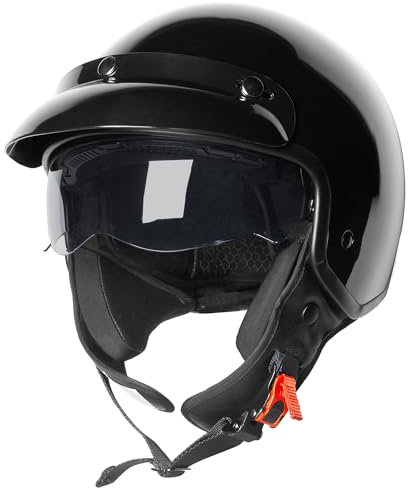 Zorax ZOR-605 Gloss Black L (59-60cm) Scooter Motorcycle Motorbike Open Face Crash Jet Helmet with Sun Visor ECE2206