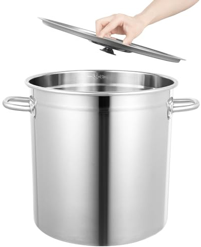 Pentola da zuppa in acciaio inox, 35 l, diametro 37 x 35 cm, in acciaio inox, grande con coperchio per fornelli a induzione, fornello a gas, elettrico (35 l)