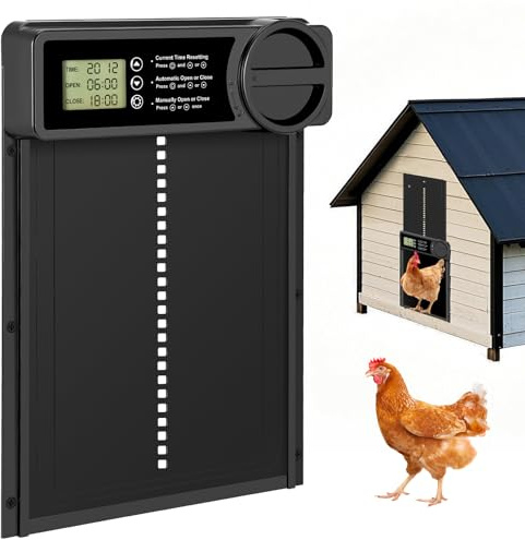 Gxpjycfob Puerta Automática para Gallineros de Aluminio con Temporizador y Pantalla LED Puerta Eléctrica Impermeable para Gallinero,Gallinero para Exterior