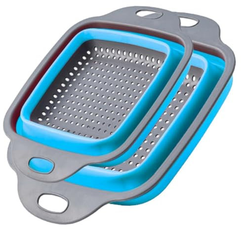 Setaccio da cucina pieghevole rettangolare – Set di 2 pezzi in silicone senza BPA – Lavabile in lavastoviglie e salvaspazio – Ideale per casa, campeggio, camper e piccole cucine – Marchio tedesco
