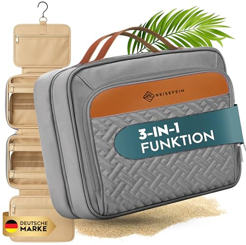 Kulturtasche Damen Groß – 3-in-1 Kulturbeutel zum Aufhängen mit 4 Fächern, Schmuckfach & Schminktasche – Praktische Kosmetiktasche für Reise & Ordnung