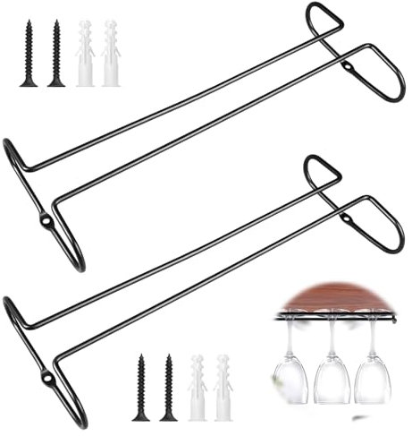 2 Pièces Porte Verres Suspendu, 26cm X 11.5cm Support Verre a Pied Suspendu en Métal Compatible avec le Fond 4cm-9cm, Rail Porte Verre A Pied pour Bars, Armoires à Vin, Armoires, Restaurant (Noir)