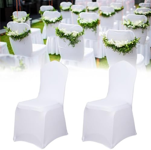 VANCHEMO Stuhlhussen Stretch 100 Stück Universell Stuhl Husse Weiß Stretchhusse Moderne Stuhlbezug für Hochzeit Taufe Geburtstagsfeier Dekoration Feiern Haus