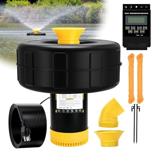 Schupethauer Pond Fountain Aerator, 1HP 110V 750W 15000 GPH PowerfuI Floating Fountain Pump, Unpack and Deploy, with 100FT Power Cord, Timer, Aerating Fountain for Large Ponds Lakes Jet System