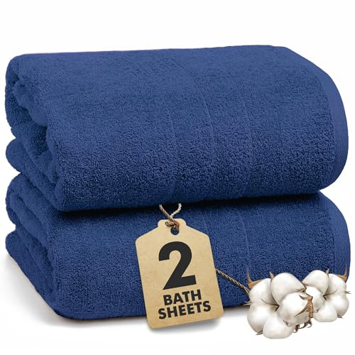Bath Sheets - Extra Large Bathroom Sheet Set – 550 GSM Pack of 2 Jumbo Towels Royal Blue (90x180cm) – 100% Ring Spun Cotton Soft Quick Dry Large Bath Towels for Adults Hotel Spa Bathroom Use