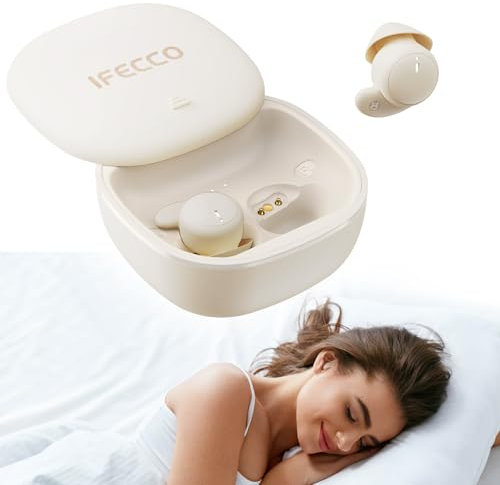 IFECCO Auriculares para Dormir de Lado, Auriculares Invisibles con Bluetooth, Cascos Pequeños, Bloqueo de Ruido Cómodo, Cascos Inalámbricos Impermeables para Dormir, Trabajar (Beige)