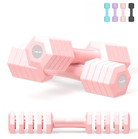 Fragraim Mancuernas Regulables, 5,44 kg(2,72 kg x 2) Juego de Pesas de Mano 4 en 1 para Mujeres y Hombres, par de Mancuernas, Cada una de 0,9 kg, 1,36 kg, 1,81 kg, 2,27 kg, 2,72 kg - Rosa