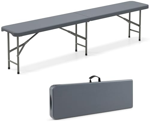 FANTASK Banc de Camping Pliant en Plastique avec poignée de Transport, 180 x 30 x 43 cm (Gris)