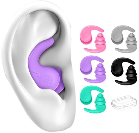 AURIVEE Tapones oidos Natación - 5 Pares Reutilizables de Tapones Oidos Silicona Natacion Impermeables para Nadar, Surf, Buceo & Deportes Acuáticos (Adultos & Jóvenes 14+)