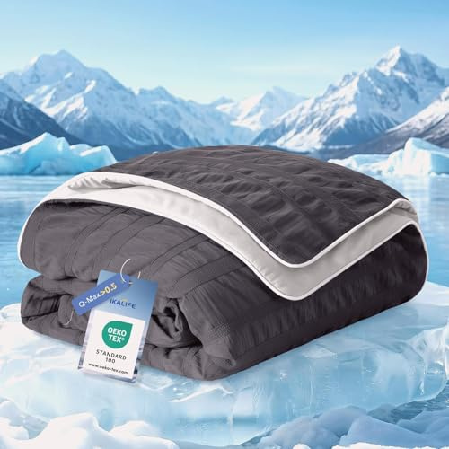 IKALIFE Manta Refrescante para Personas - Manta Fria Verano para Sofa Cama Q-MAX>0.5 Cooling Blanket Sabana Refrescante Enfriamiento Refrigerante Mantas Fresca Verano Gris 200x220 cm