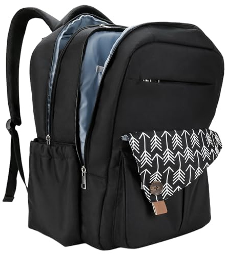 Genérico Grands sacs à couches imperméables double couche pour poussette haute capacité Port de charge USB intégré, noir, Consulte la descripción